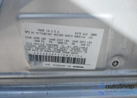 2007 Mitsubishi Galant De из США, поврежденный, VIN 4A3AB26F37E027354